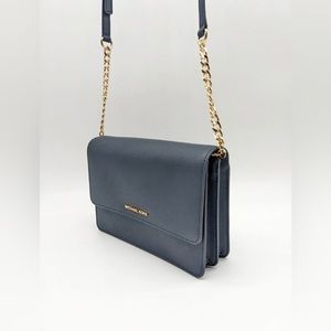 Daniela Large Saffiano Leather Crossbody Bag navy blue